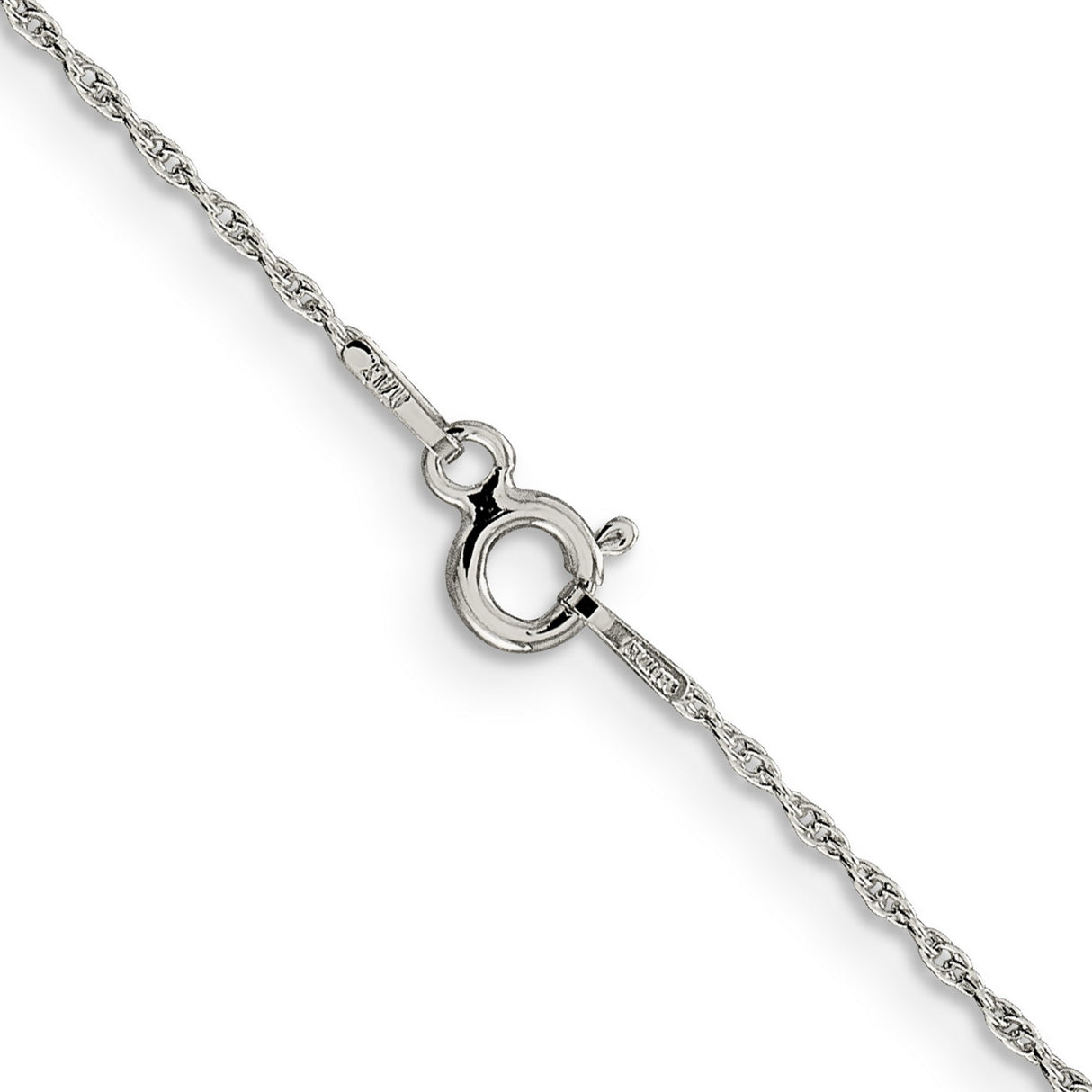 925 White Gold 1.25 mm Rope Chain Necklace, Polished alternate angle