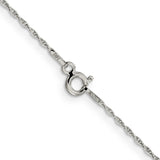 925 White Gold 1.25 mm Rope Chain Necklace, Polished alternate angle