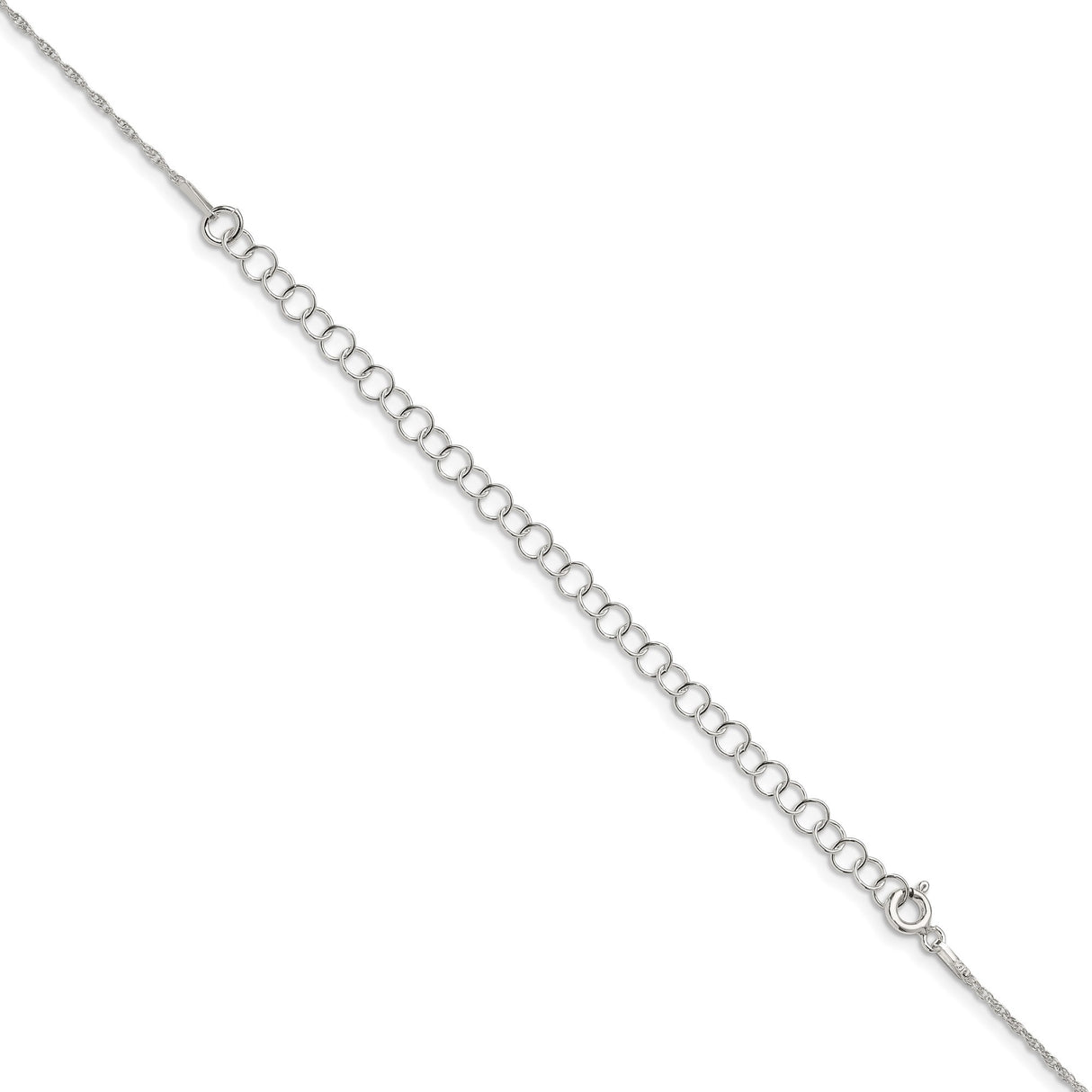 925 White Gold 1.25 mm Rope Chain Necklace, Polished detail view