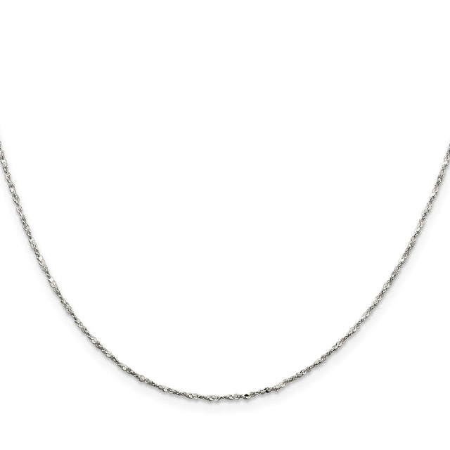 925 White Gold 1.2 mm Polished Chain Necklace, Solid