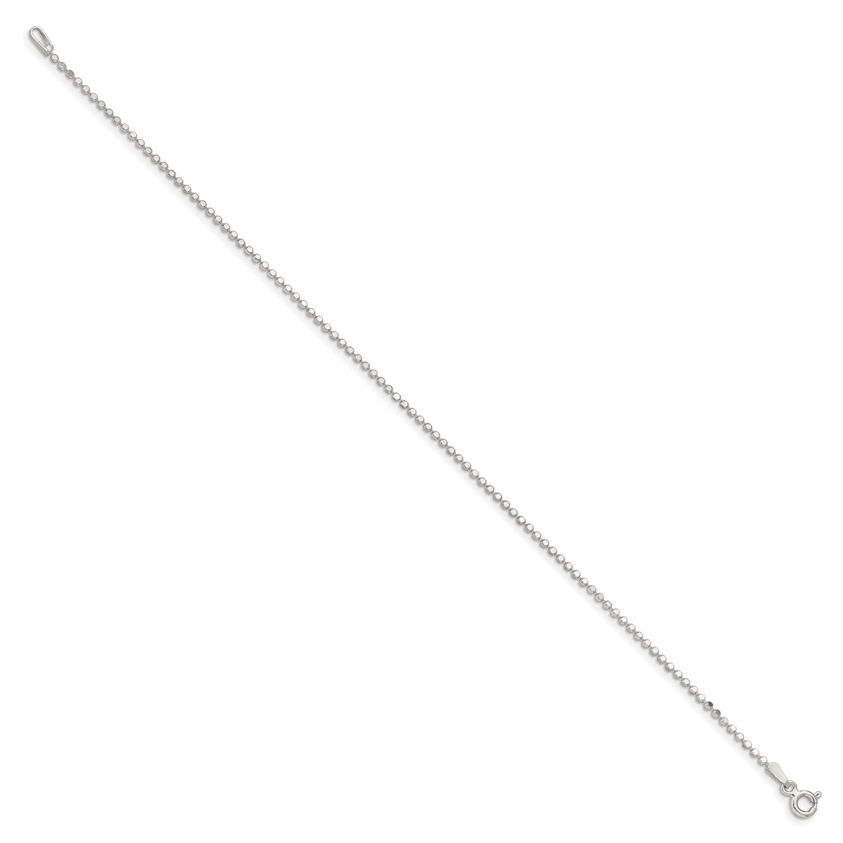 925 White Gold 1.15 mm Polished Chain Anklet, Solid