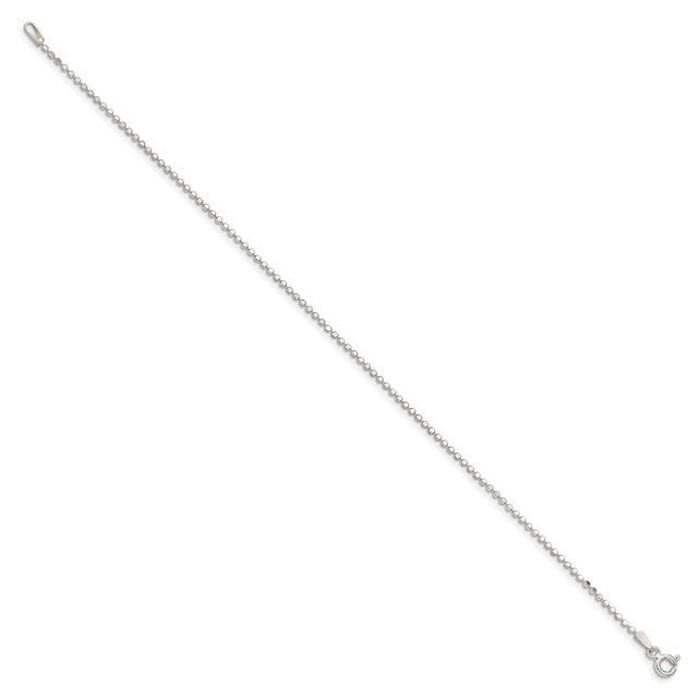 925 White Gold 1.15 mm Polished Chain Anklet, Solid