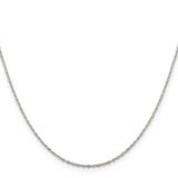 925 White Gold 0.5 mm Polished Chain Necklace, Solid