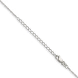925 White Gold 1 mm Polished Chain Necklace, Solid detail view