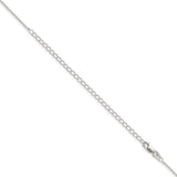 925 White Gold 1 mm Polished Chain Necklace, Solid detail view
