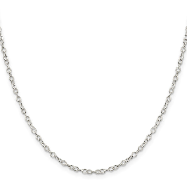 925 White Gold 2.5 mm Polished Chain Necklace, Solid