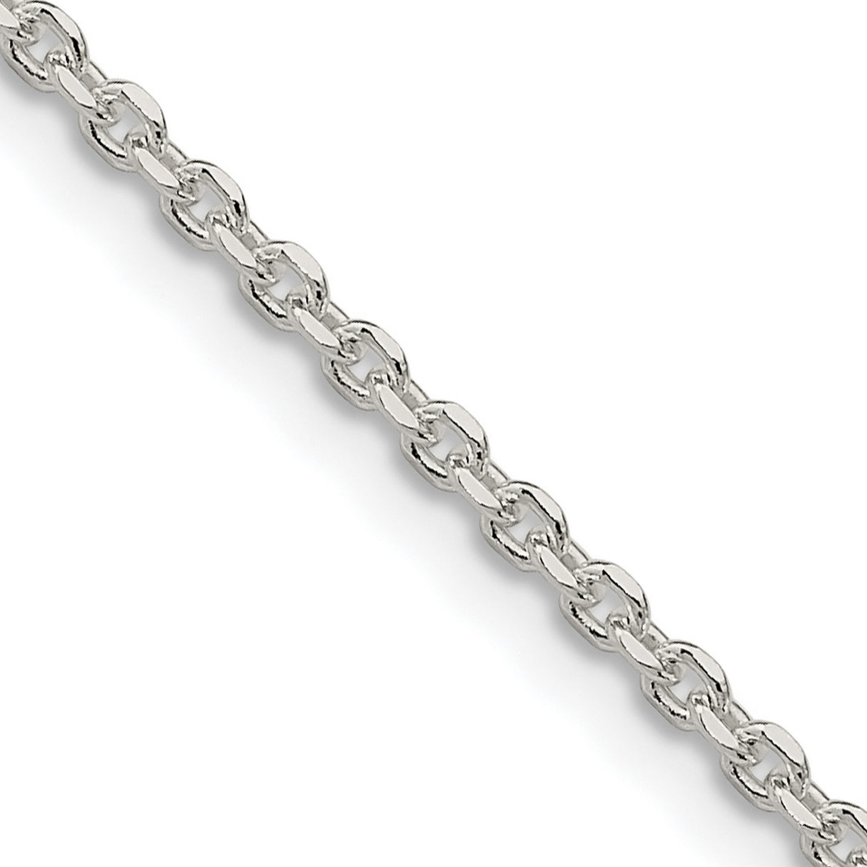 925 White Gold 2.1 mm Polished Chain Necklace, Solid detail view