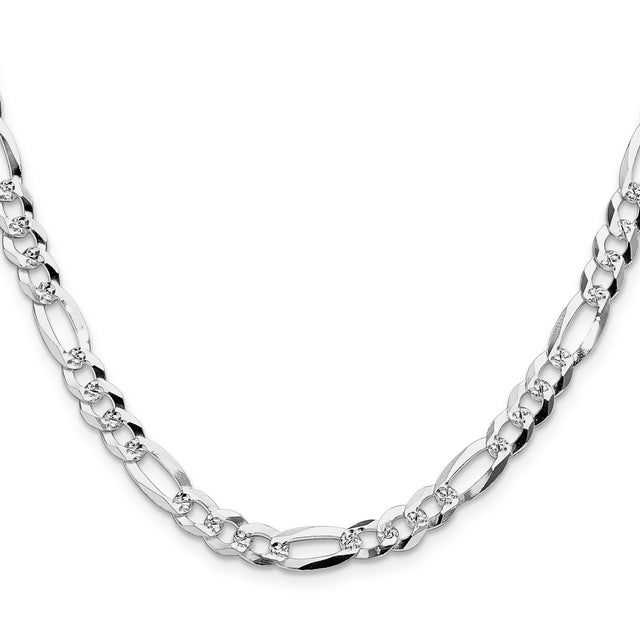 925 White Gold 6.1 mm Figaro Chain Necklace, Polished