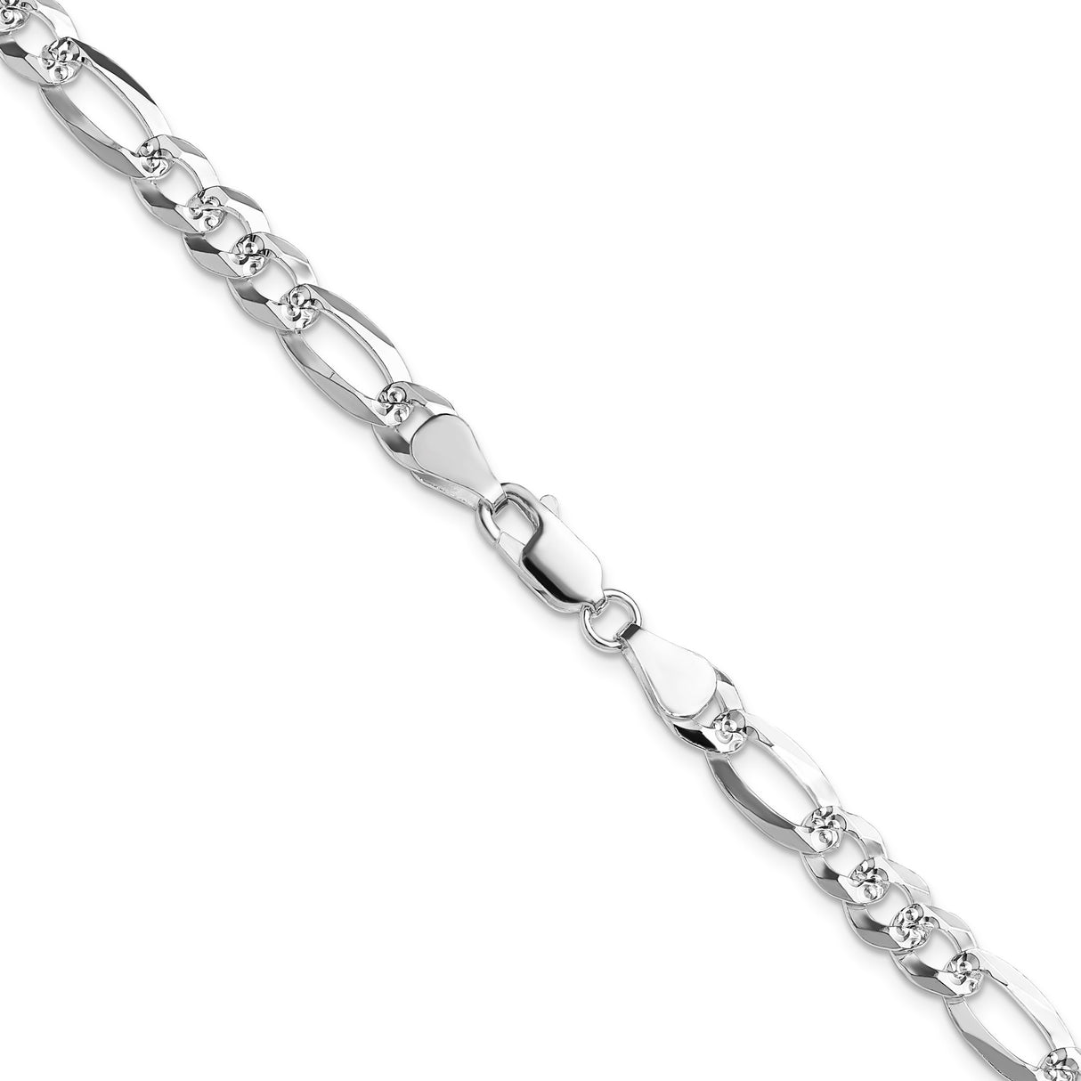 925 White Gold 6.1 mm Figaro Chain Necklace, Polished alternate angle