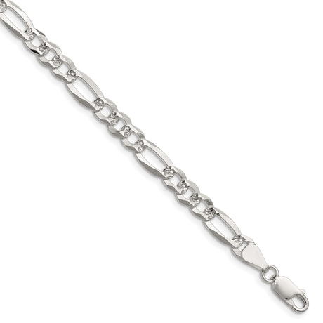 925 White Gold 6.1 mm Figaro Chain Bracelet, Polished shown for scale