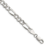 925 White Gold 6.1 mm Figaro Chain Necklace, Polished detail view