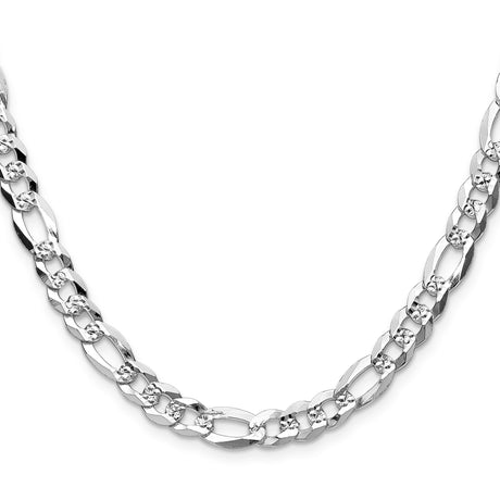 925 White Gold 7 mm Figaro Chain Necklace, Polished
