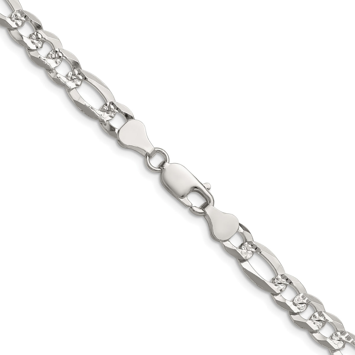 925 White Gold 7 mm Figaro Chain Necklace, Polished alternate angle