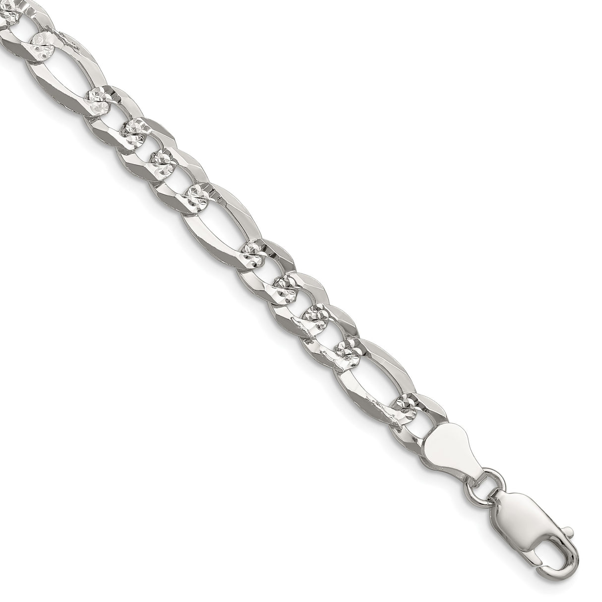 925 White Gold 7 mm Figaro Chain Bracelet, Polished shown for scale