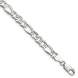 925 White Gold 7 mm Figaro Chain Bracelet, Polished shown for scale