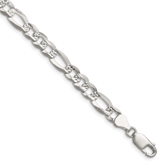 925 White Gold 7 mm Figaro Chain Bracelet, Polished shown for scale