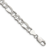 925 White Gold 7 mm Figaro Chain Necklace, Polished detail view