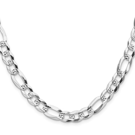925 White Gold 7.9 mm Figaro Chain Necklace, Polished