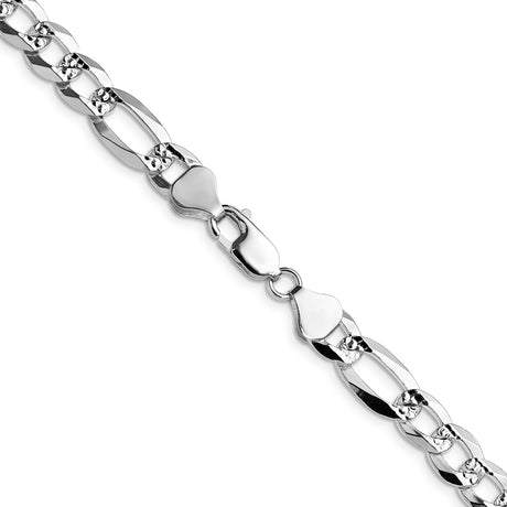 925 White Gold 7.9 mm Figaro Chain Necklace, Polished alternate angle