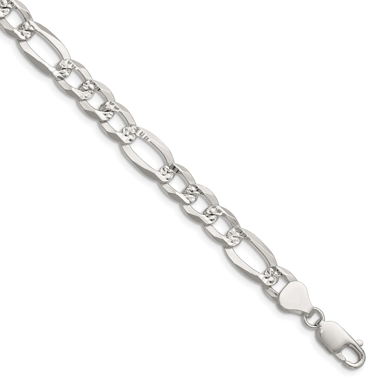 925 White Gold 7.9 mm Figaro Chain Bracelet, Polished shown for scale