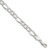 925 White Gold 7.9 mm Figaro Chain Bracelet, Polished shown for scale