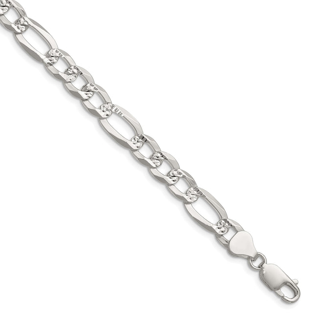 925 White Gold 7.9 mm Figaro Chain Bracelet, Polished shown for scale