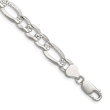 925 White Gold 7.9 mm Figaro Chain Necklace, Polished detail view
