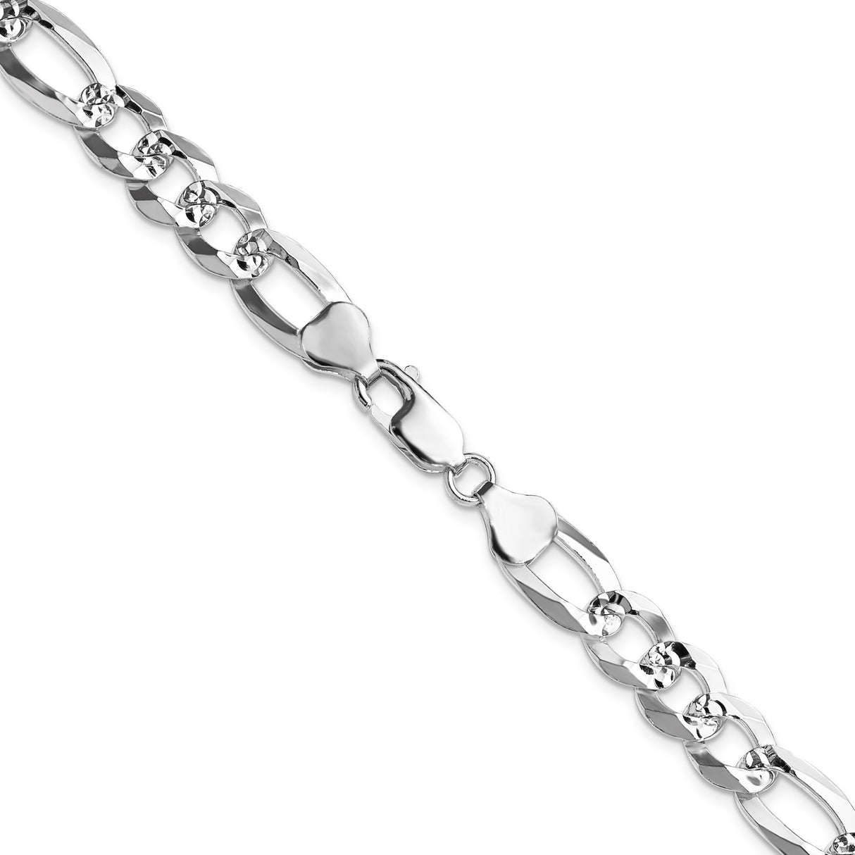 925 White Gold 8.5 mm Figaro Chain Necklace, Polished alternate angle