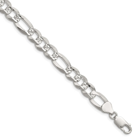 925 White Gold 8.5 mm Figaro Chain Bracelet, Polished shown for scale