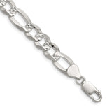 925 White Gold 8.5 mm Figaro Chain Necklace, Polished detail view