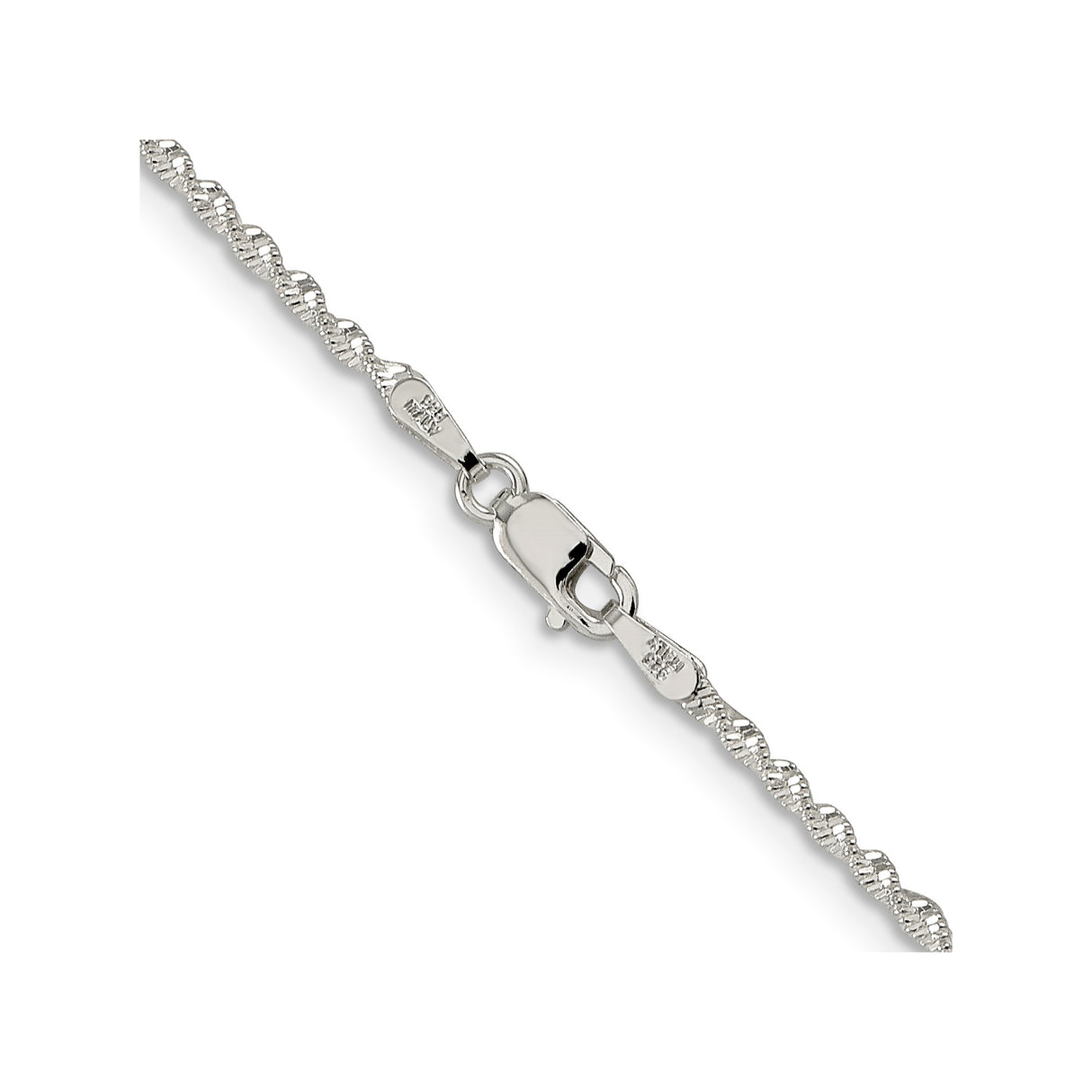 925 White Gold 1.65 mm Herringbone Chain Necklace, Polished alternate angle