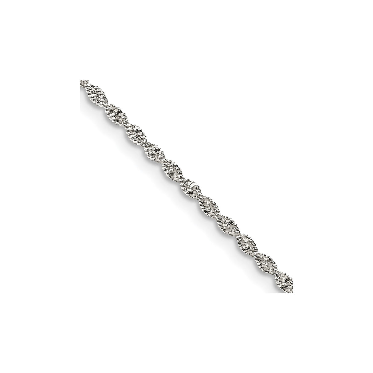 925 White Gold 1.65 mm Herringbone Chain Necklace, Polished detail view