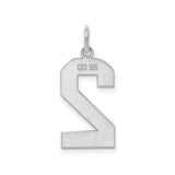 Sterling Silver Number Two Pendant Charm, Bold Polished Numeral Design for Necklace or Bracelet