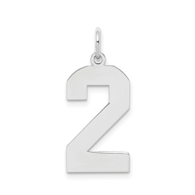 Sterling Silver Number Two Pendant Charm, Bold Polished Numeral Design for Necklace or Bracelet