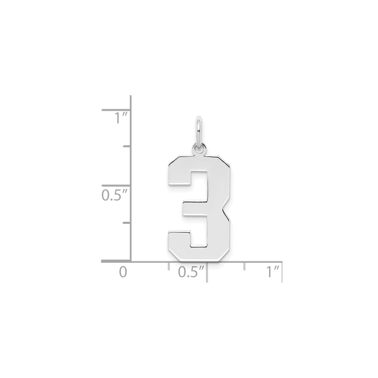 Sterling Silver Number 3 Pendant, Bold Block Numeric Design, Unisex Sports Style Charm