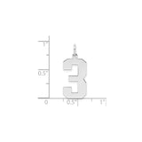 Sterling Silver Number 3 Pendant, Bold Block Numeric Design, Unisex Sports Style Charm