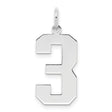 Sterling Silver Number 3 Pendant, Bold Block Numeric Design, Unisex Sports Style Charm