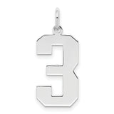 Sterling Silver Number 3 Pendant, Bold Block Numeric Design, Unisex Sports Style Charm