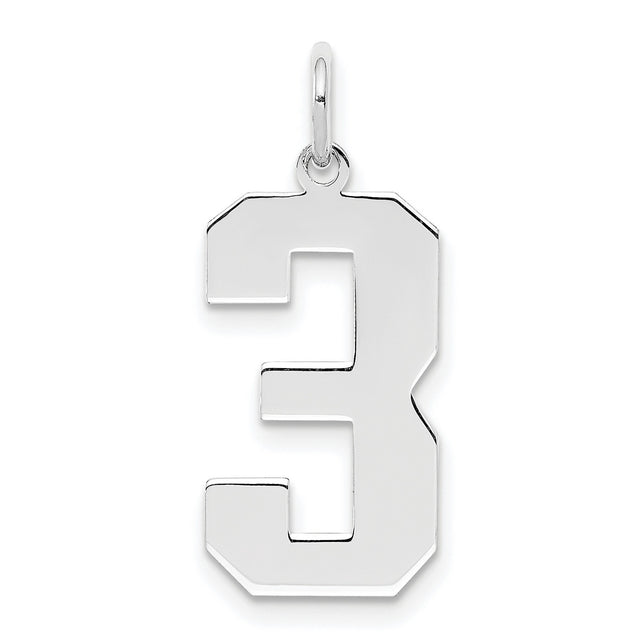 Sterling Silver Number 3 Pendant, Bold Block Numeric Design, Unisex Sports Style Charm