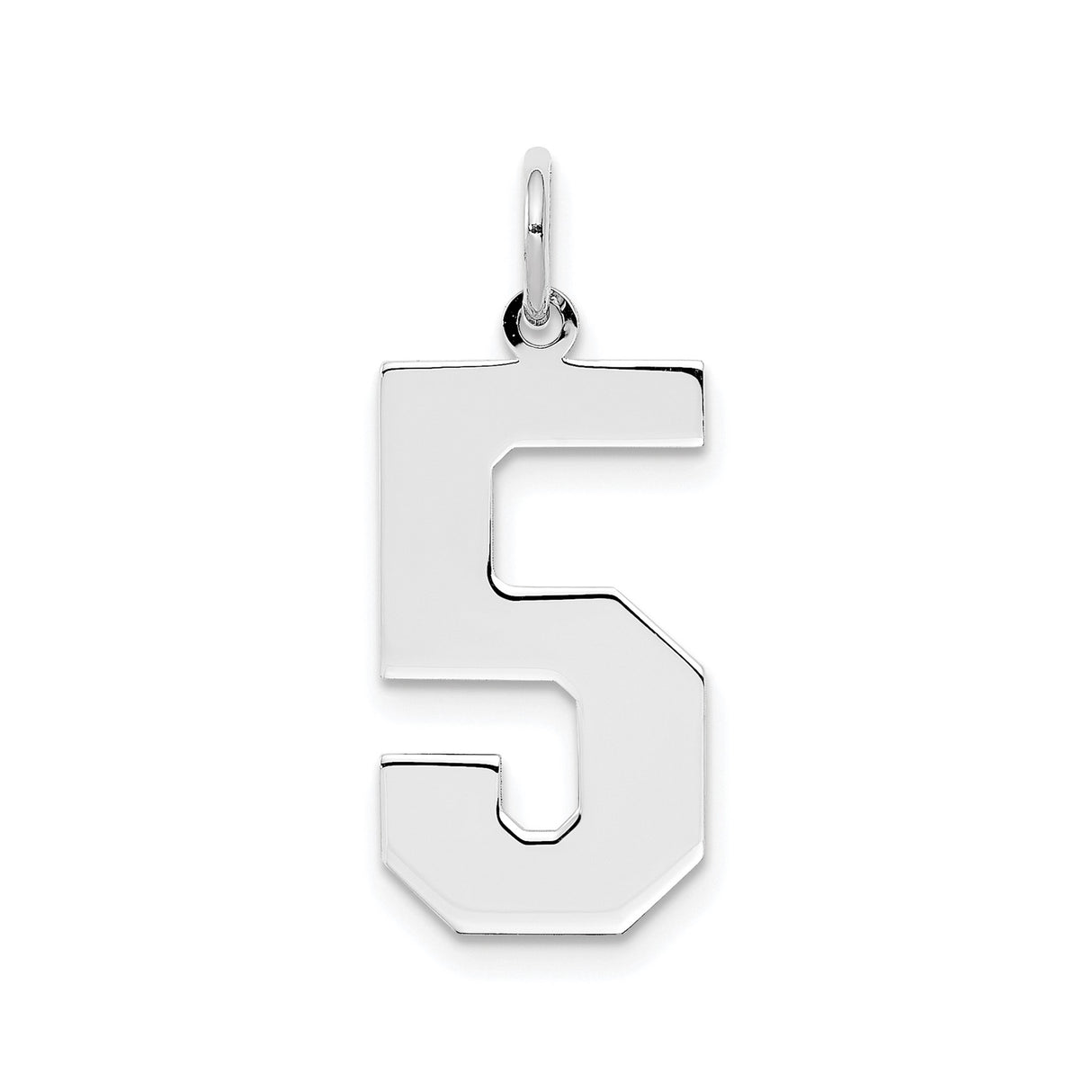 Sterling Silver Number 5 Pendant Charm, Bold Block Numeral Design, Unisex Jewelry