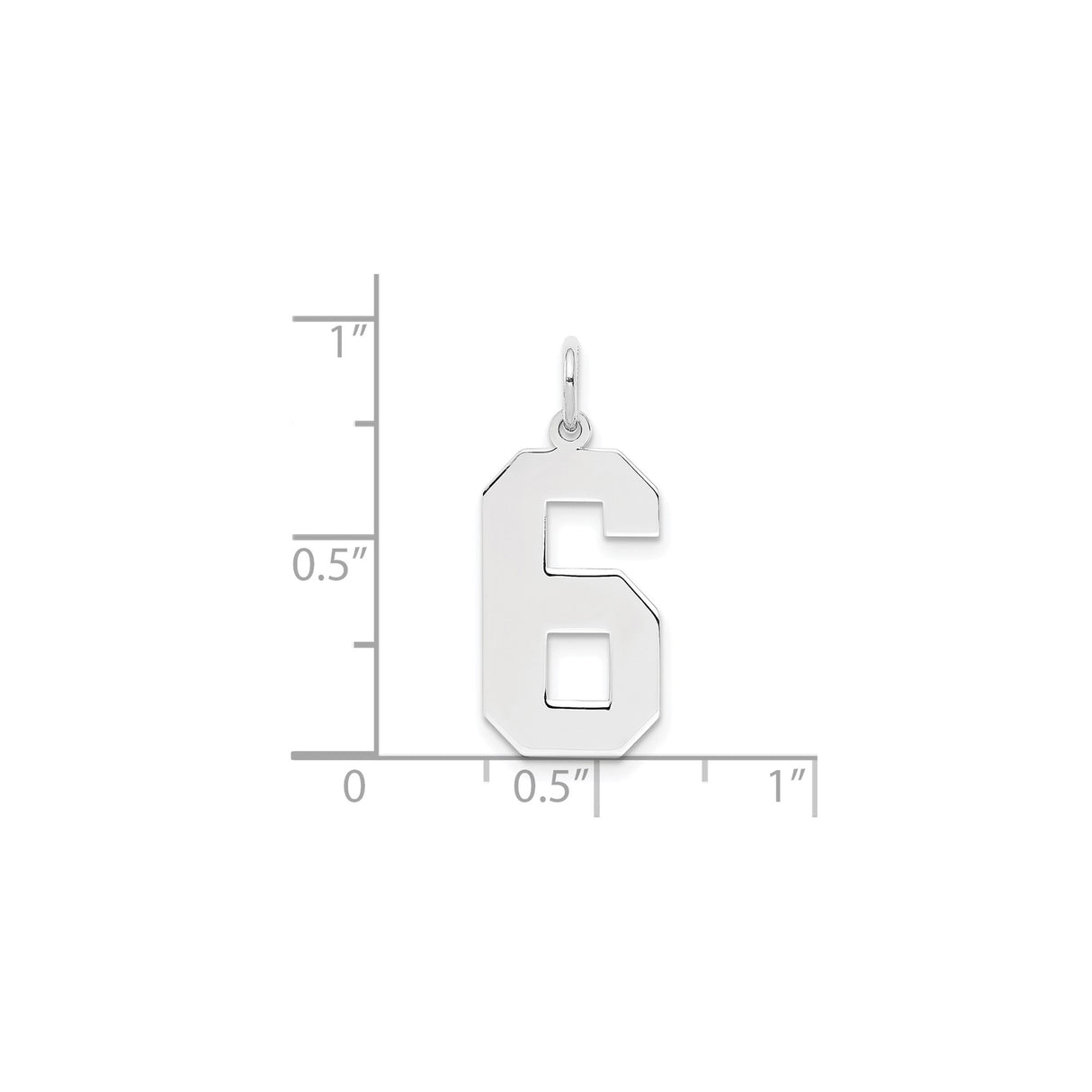 Sterling Silver Number 6 Pendant Charm, Polished Varsity Font, Unisex Sports Jewelry