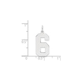 Sterling Silver Number 6 Pendant Charm, Polished Varsity Font, Unisex Sports Jewelry