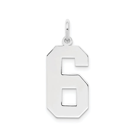 Sterling Silver Number 6 Pendant Charm, Polished Varsity Font, Unisex Sports Jewelry