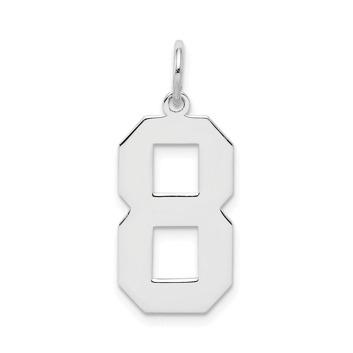 Sterling Silver Number 8 Pendant, Bold Block Style Charm, Unisex Sports or Lucky Number Jewelry