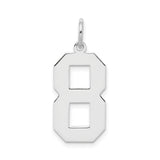 Sterling Silver Number 8 Pendant, Bold Block Style Charm, Unisex Sports or Lucky Number Jewelry