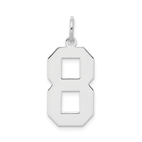 Sterling Silver Number 8 Pendant, Bold Block Style Charm, Unisex Sports or Lucky Number Jewelry