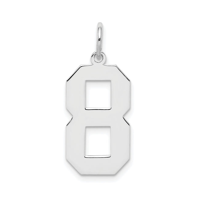 Sterling Silver Number 8 Pendant, Bold Block Style Charm, Unisex Sports or Lucky Number Jewelry