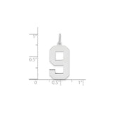 Sterling Silver Number 9 Pendant Charm, Bold Block Style, Unisex Jewelry