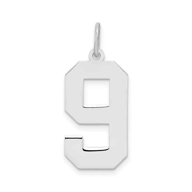 Sterling Silver Number 9 Pendant Charm, Bold Block Style, Unisex Jewelry
