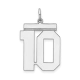 Sterling Silver Number 10 Pendant, Bold Block Style Sports Charm for Men and Women